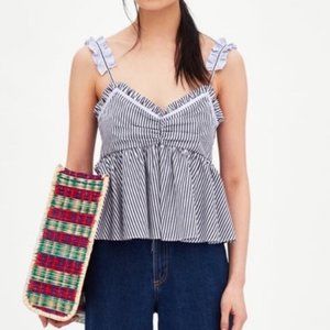 NWOT Zara Frill Trim Striped Babydoll Tank Top - Sz S